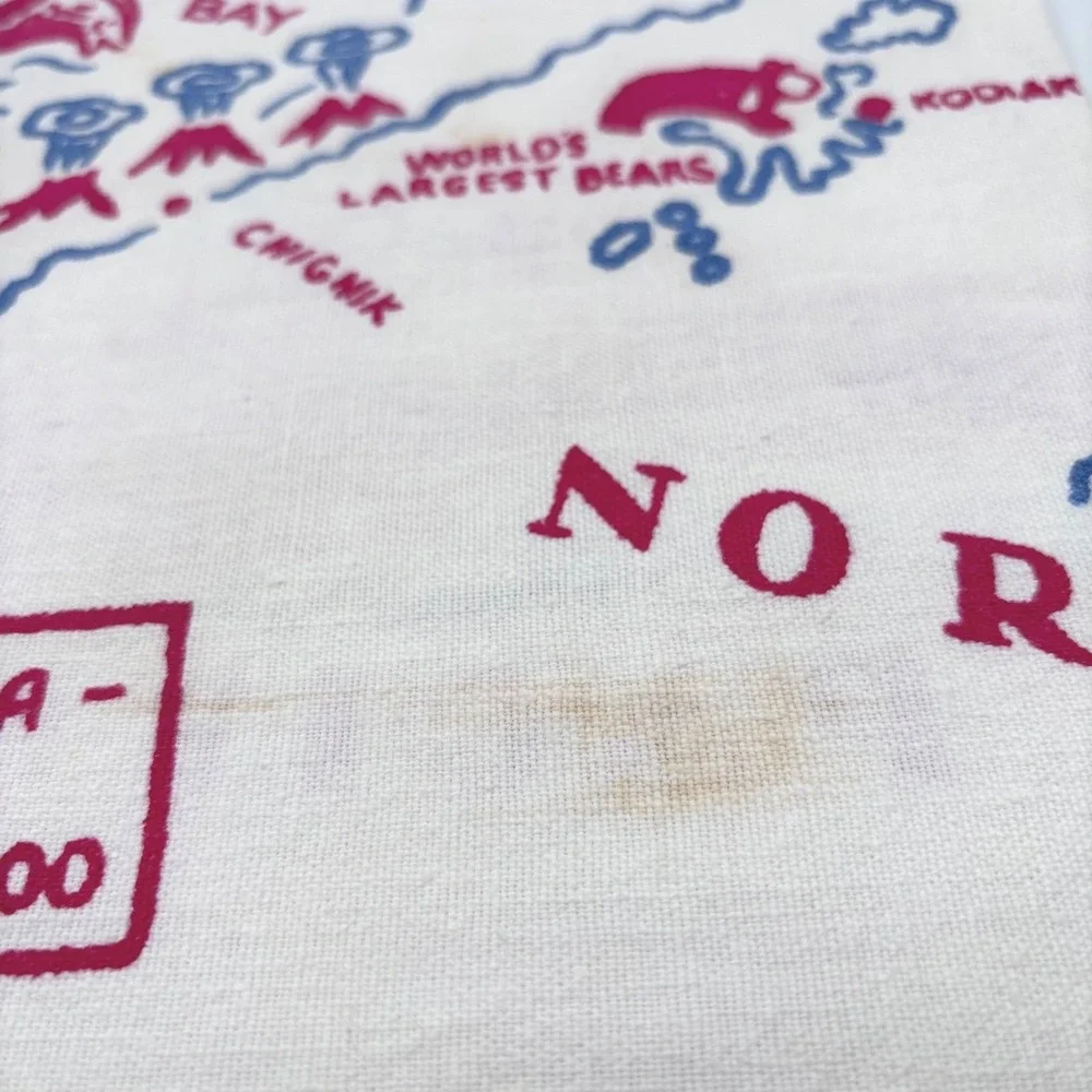 Vintage 1940s‎ 1950s Alaska Map Souvenir Table Cloth 37